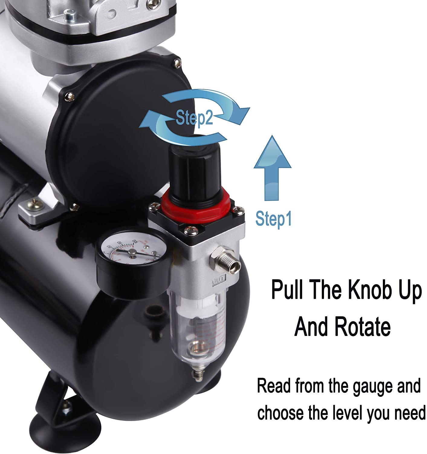 Aerograph Mini Oil-Less Air-Compressor with Tank and AG-180R Set 0.3mm,& 0.5mm Dual Action Gravity Feed Airbrush with Hose Pipe (6ft) 2