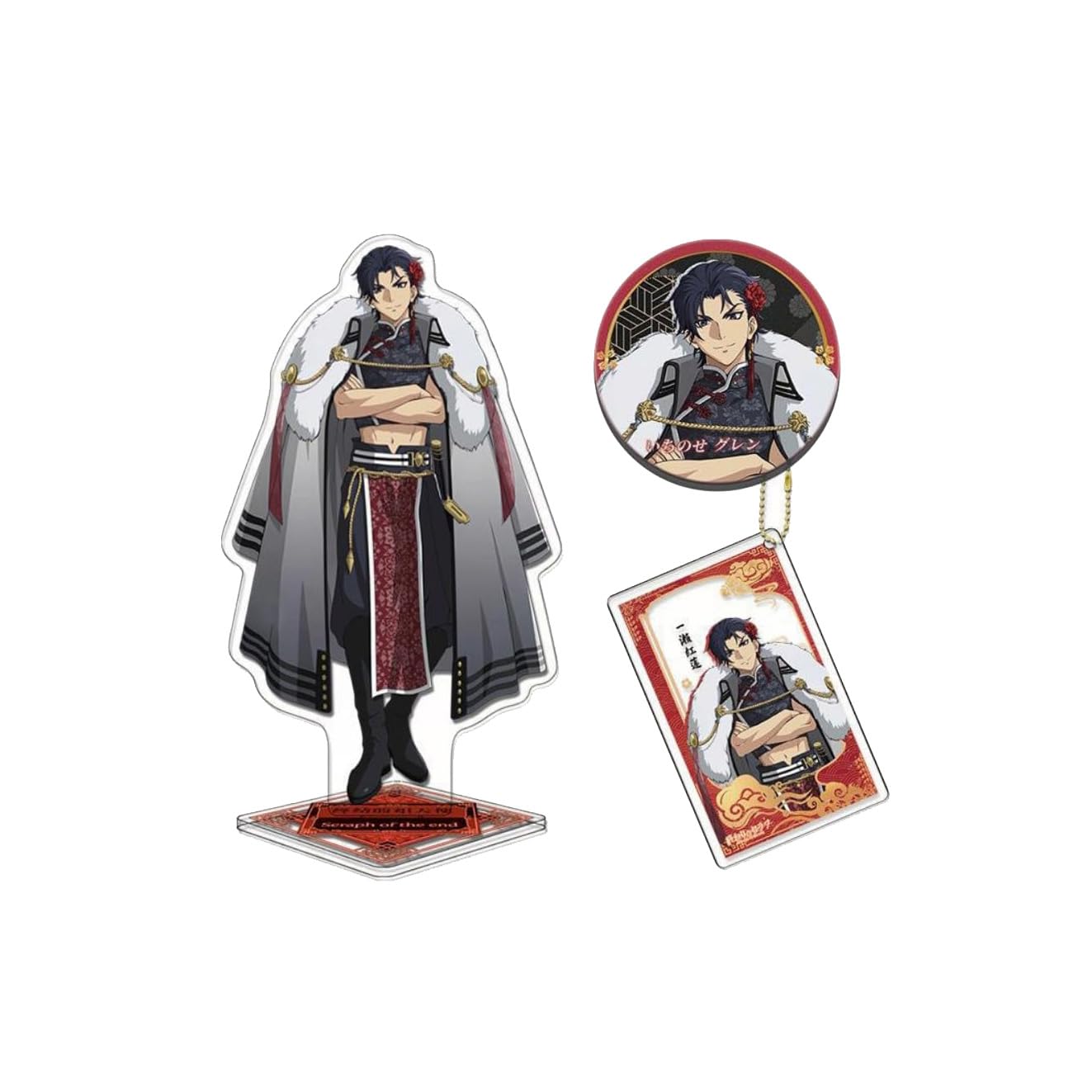 End Seraph Goods 3pcs Set Yuichiro Hyakuya Figure Badges Mikaela Hyakuya Keychain Pendant Guren Ichinose Acrylic Stand for Fans (C)