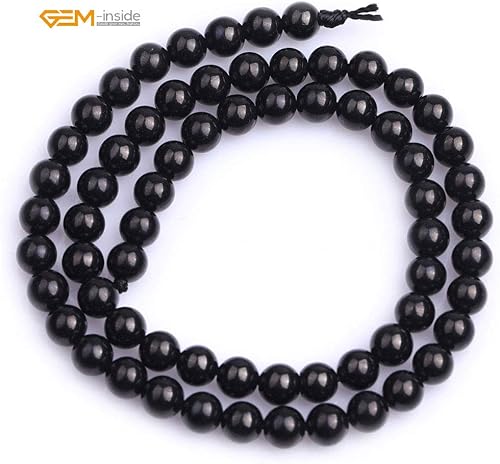 Miniatura 190 de GEM-Inside - Cuentas sueltas de piedra de lava negra natural de 0.315 in para hacer joyas, 15 pulgadas Cordierita de grado A