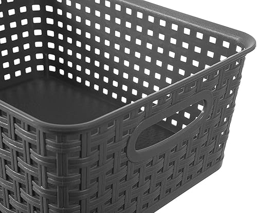 Miniatura 3 de ZHENFAN Cesta de almacenamiento tejida de plástico gris, paquete de 6 unidades, organizador gris para cocina, oficina, baño