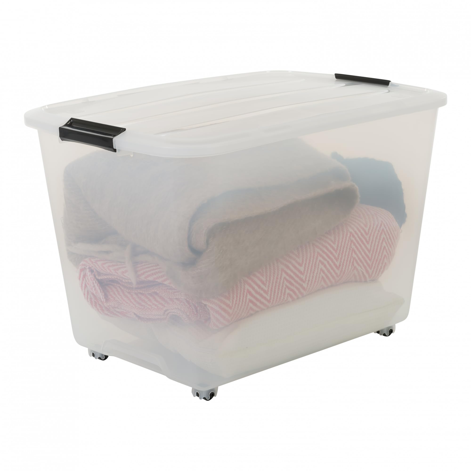 Iris Ohyama, Aufbewahrungsbox aus Kunststoff, 60 l Büro-Aufbewahrungsbox, 4er-Set, TBR-60, transparent, stapelbar, Verschlussclips, B39 x T57 x H38 cm