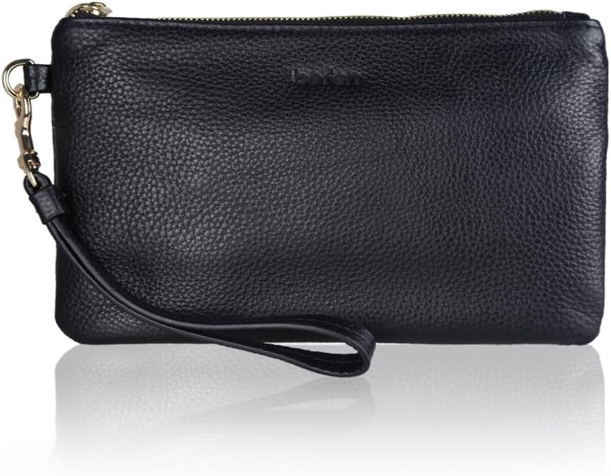 Women's Leather Wristlet Clutch Cell Phone Purse Wallet Lambskin Quilted Ladies Crossbody Handbags with Wrist Strap & Shoulder Strap