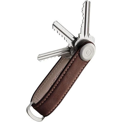 Orbitkey Leather Key Organizer | Durable, Stainless Steel Locking Mechanism, Slim & Quiet Profile | Holds up to 7 Keys, Espresso with Brown Stitching
