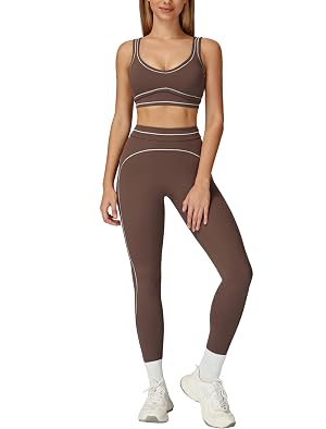 Women 2 Piece Workout U Back Color Block Sports Bra High Waist Tummy Control Active Leggings Yoga Pilates
