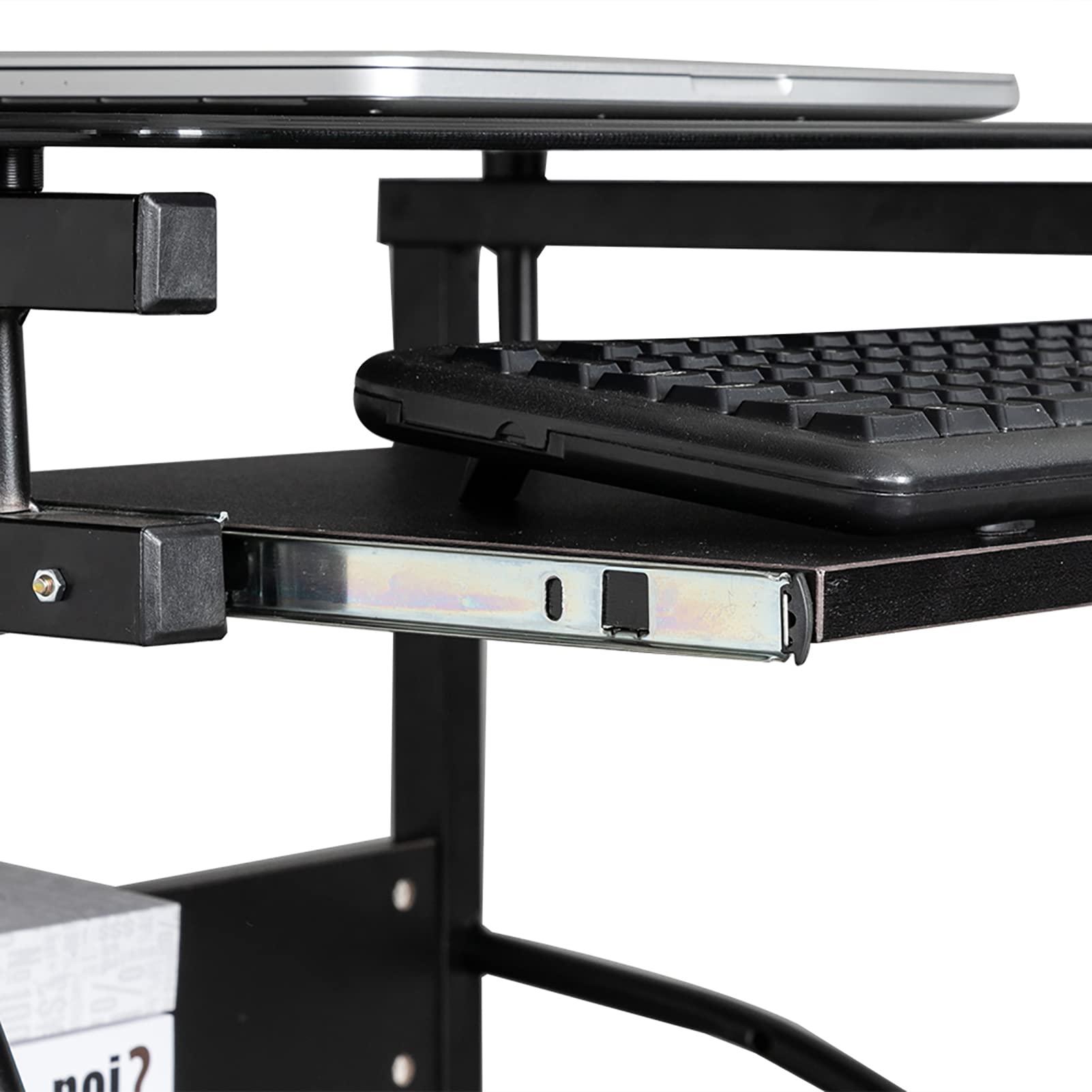 Generico Scrivania per Computer in Vetro temperato con Vassoio per Tastiera, scrivania Multifunzionale per Ufficio e Tavolo da Studio con Ripiani portaoggetti per casa, Ufficio, Camera da Letto e SOG