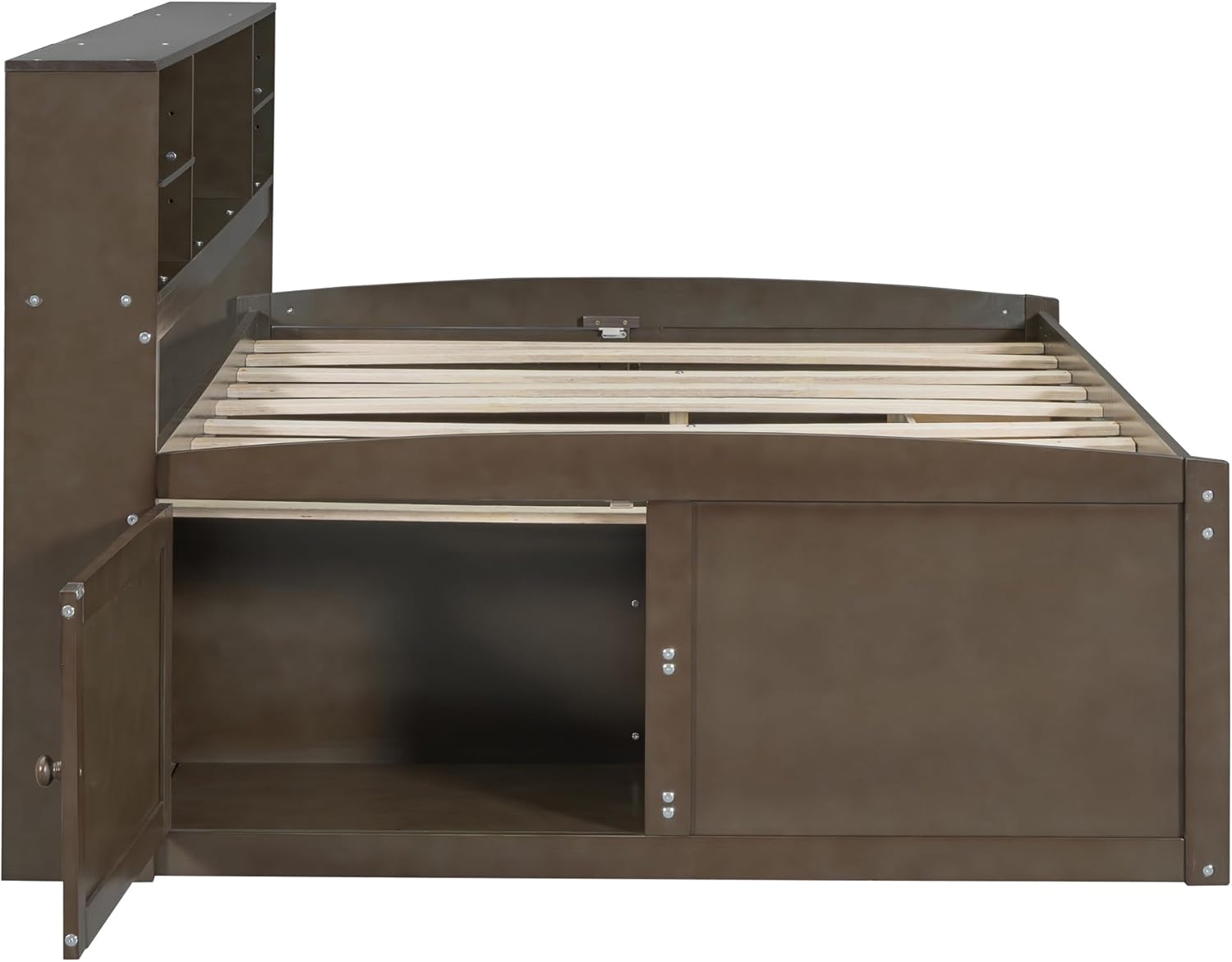 Wood Daybed with 2 Bedside Cabinets, Full Size Bed Frame with Upper Shelves and 4 Drawers for Bedroom,No Box Spring Needed (Antique Brown)