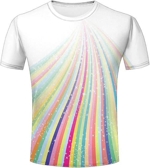 Amazon Tシャツ メンズ 半袖 白と虹色 吸汗速乾 夏季 メンズ半袖tシャツ おしゃれ ファッション メンズ T シャツ Tシャツ カットソー 通販