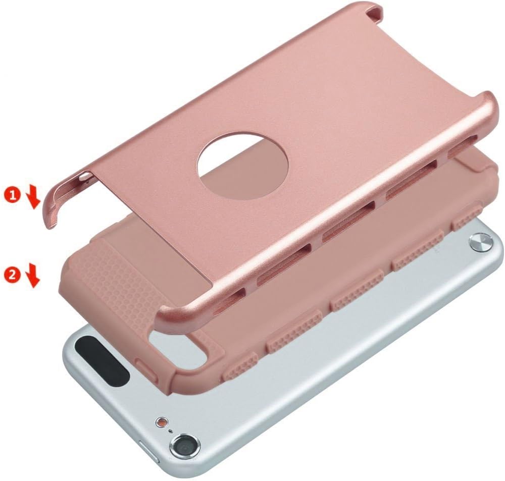 iPod Touch 6th Generation Case,iPod Touch 5 Case,Jwest Dual Layers Hybrid Soft Silicone Hard Plastic Triple Quakeproof Drop Resistance Protective Case Cover (Rose Gold&Rose Gold)