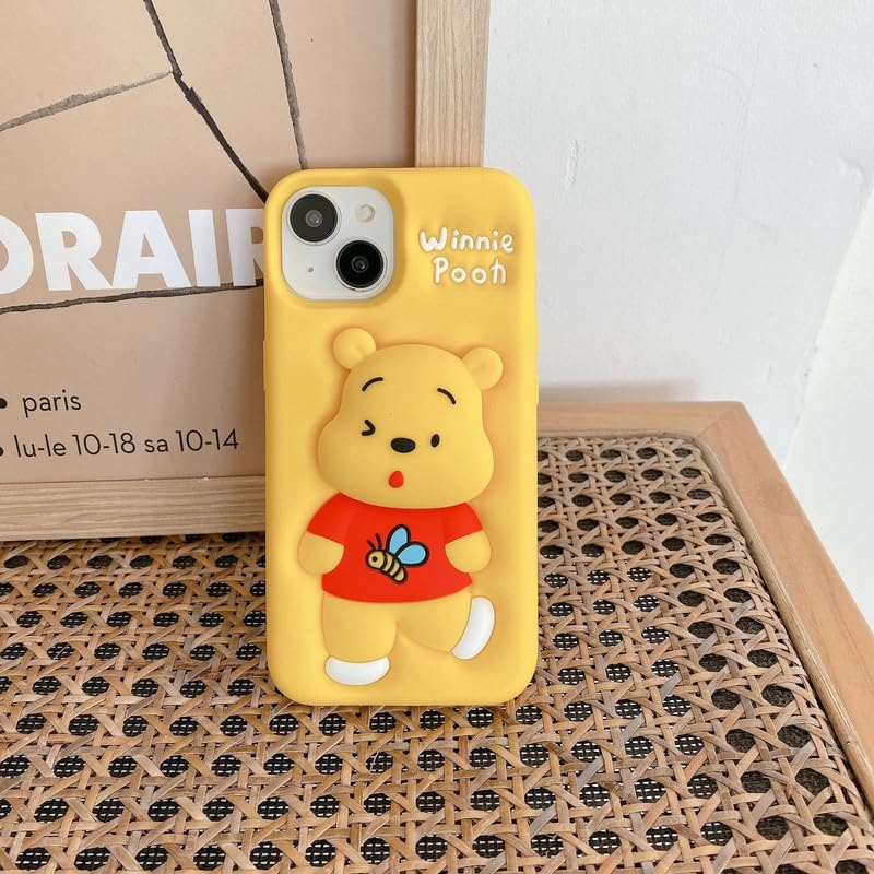 Image of COVERLY Back Cover iPhone 15 Pro Max Soft Silicone 3D Cute Cartoon with Holder Full Protective Case Compatible with iPhone 15 Pro Max (Pooh),Brown