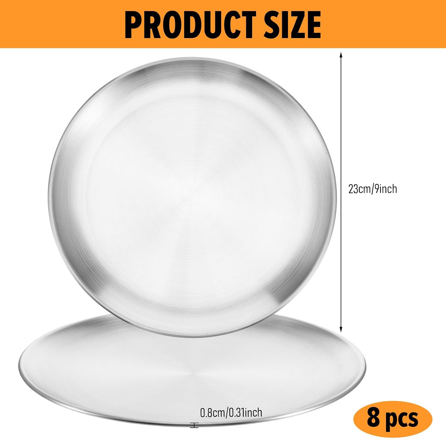 8 Pcs 9 Inch Pizza Pans Bulk Stainless Steel Sets Round Bakeware Pizza Trays for Oven Kitchen Baking Home Restaurant Safe Sturdy Reusable (Silver)