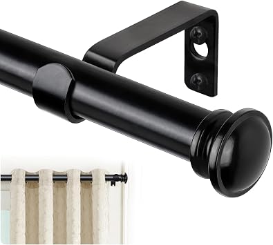 TONIAL Curtain Rods for Windows, 32 to 43 Inch, Black, Single Drapery Rod | 3/4" Diameter, 22lbs Weight Capacity, Adjustable Decorative Curtain Rod, Small Finial, Telescoping Fit Windows 28-48 in