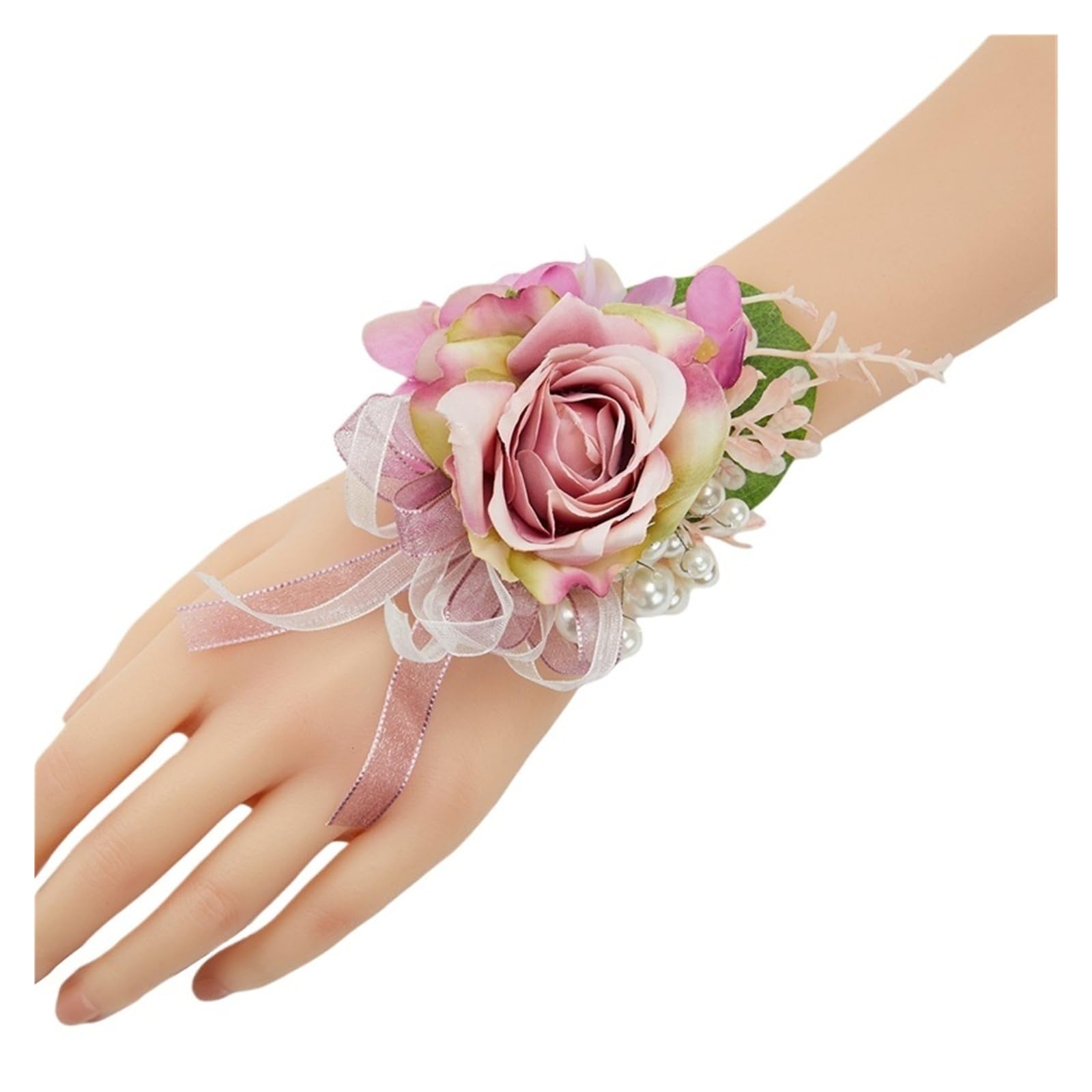 MQFBNNP Wedding boutonniere Silk Flore Groom Boutonniere Wedding Wrist Corsage Bracelet(Bracelet-4)