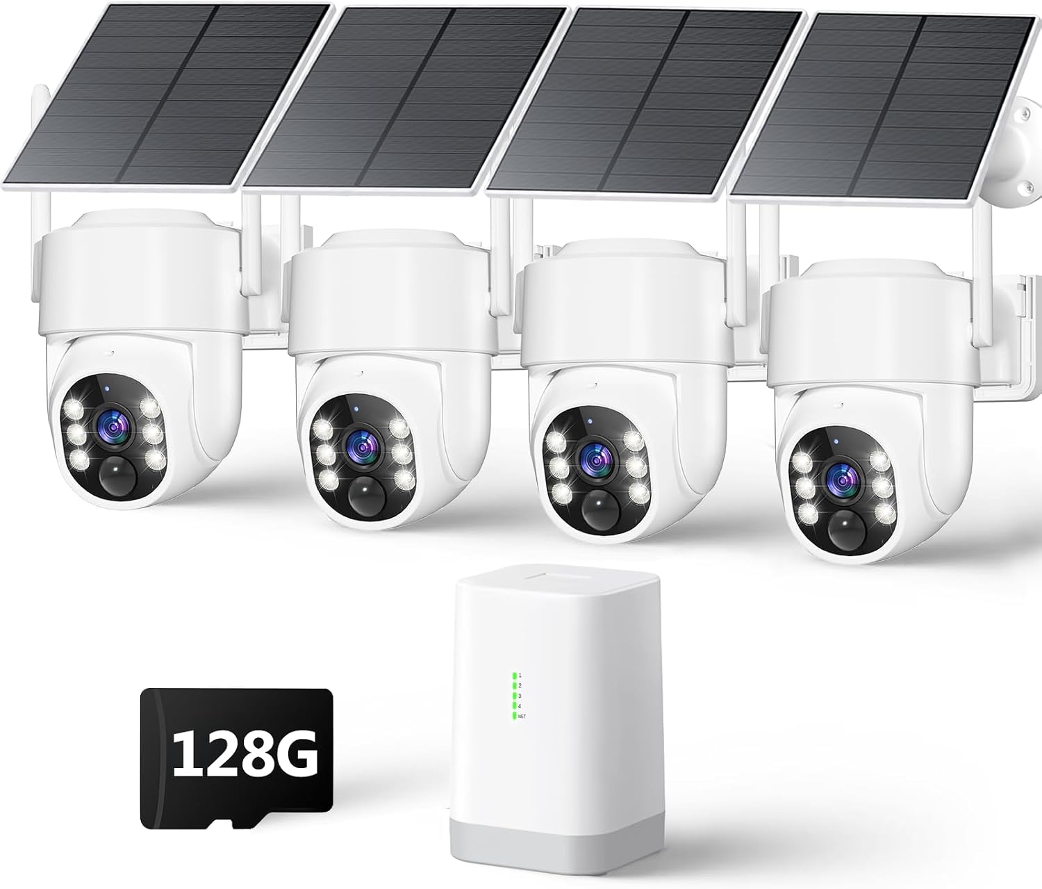 4MP Security Cameras Wireless Outdoor, No Subscription 128GB Local Storage, Solar Powered Cameras For Home Security, PTZ Auto Tracking, 4Cam-Kit, Color Night Vision Home Security Camera System,5G&2.4G