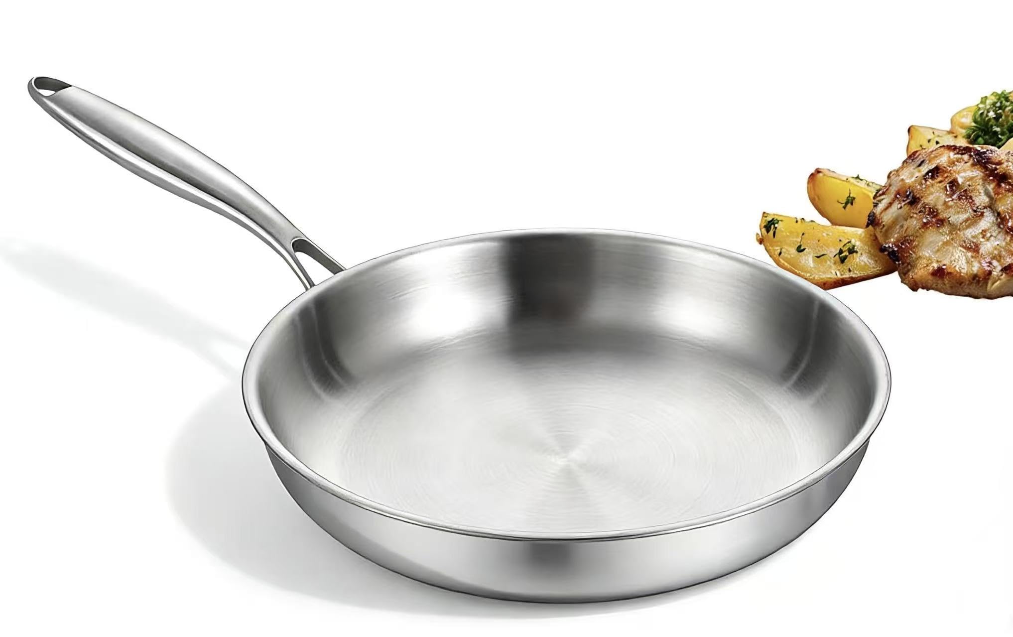 Deedro Bratpfanne 28cm Induktion, Edelstahl Bratpfanne unbeschichtet für alle Herdarten, Induktionspfanne ohne Beschichtung, Edelstahl Pfanne mit abnehmbarem Griff, backofenfest & Spülmaschinenfest