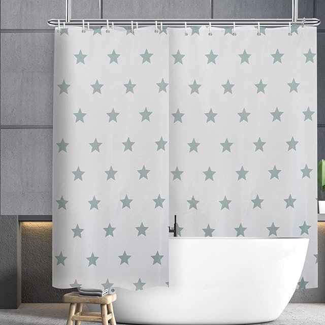 YISURE Extra Wide Shower Curtain 300cm, Long Shower Curtain 200cm Drop, Blue Star Pattern Printed Wet RoomShower Curtain 300x200cm