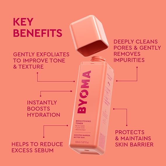 BYOMA Brightening Toner (150ml) Deeply Clean Pores and Improve Tone and Texture - with Barrier Lipids and Lactic Acid - Alcohol Free - Brightens and Hydrates Skin, Vegan