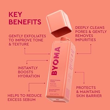 BYOMA Brightening Toner (150ml) Deeply Clean Pores and Improve Tone and Texture - with Barrier Lipids and Lactic Acid - Alcohol Free - Brightens and Hydrates Skin, Vegan