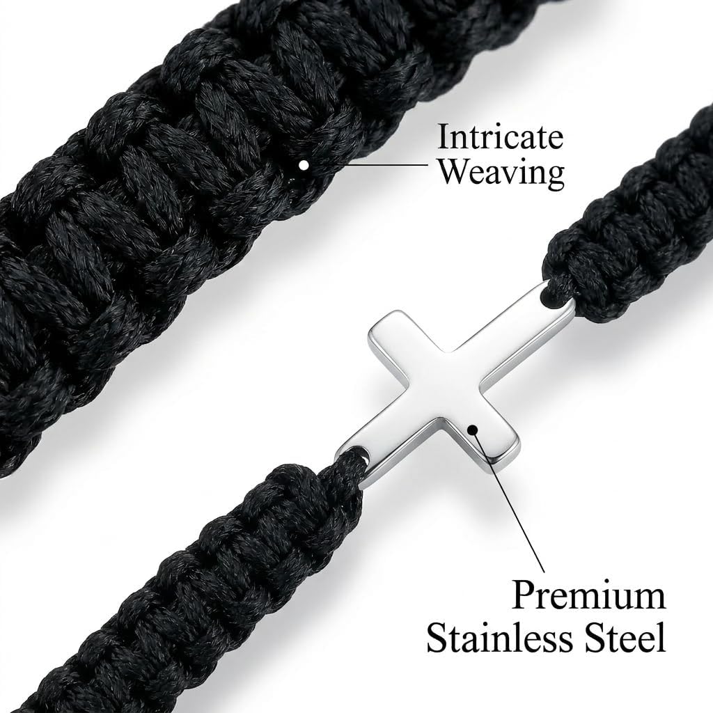 JAYUMO 2Pcs Premium Handmade Matching Cross Braided Bracelets for Men Women Couples Brothers - Adjustable Cross Charm, Symbol of Love Friendship
