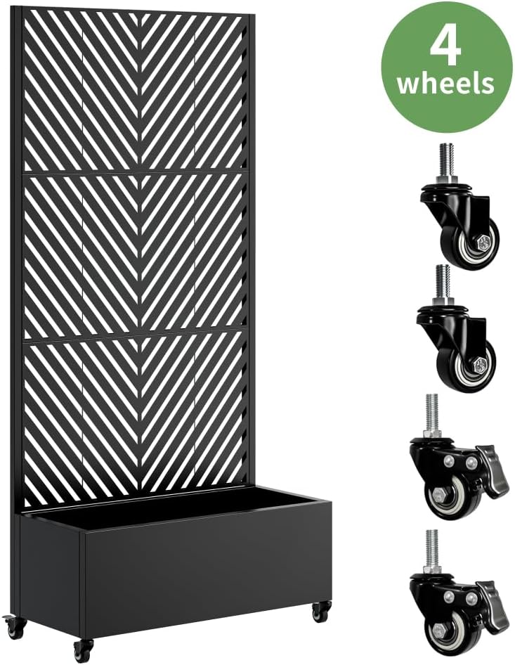 73" Metal Planter Box with Trellis, Raised Garden Bed with Wheels & Privacy Screen for Climbing Plants, Patio (Style C,Medium)