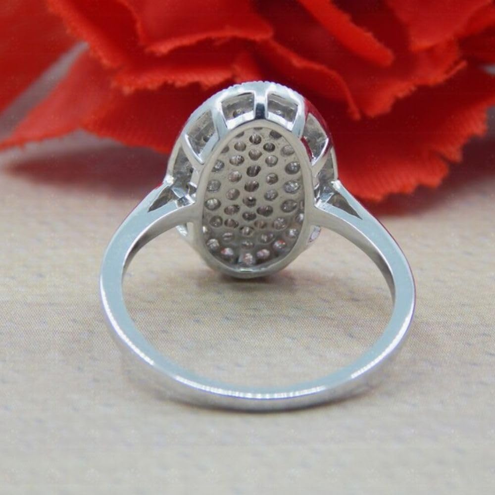 icedout 1.50 Ct Round Diamond Oval Shape Multi-Stone Cluster Vintage Engagement Ring Twilight Bella Dawn Edward Cullen Pave Ring For Women 14K White Gold Plated 925 Sterling Silver Handmade Jewelry