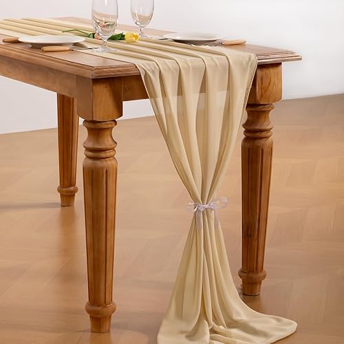 Miniatura 4 de Socomi Camino de Mesa de Gasa Champán Navidad Boho Rústico 10 pies 29x120 Pulgadas Camino de Boda Transparente Decoraciones de Fiesta Prenupicial