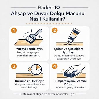 (4'LÜ) Ahşap ve Duvar Tamir Seti (1 ADET) Meşe 200g Dolgu Macunu 2 Adet Spatula Kübik Zımpara