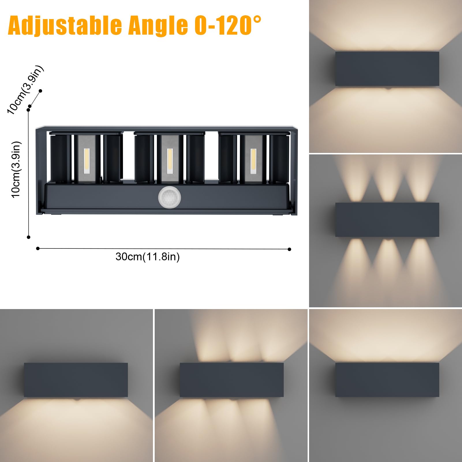 Klighten 30W Außenwandleuchte Außenlampe mit Bewegungsmelder,Aussenlampe mit bewegungsmelder Einstellbarer Lichtstrahl,LED Wandleuchte Up Down Außen/Innen für Garten,IP65,4000K,Anthrazit