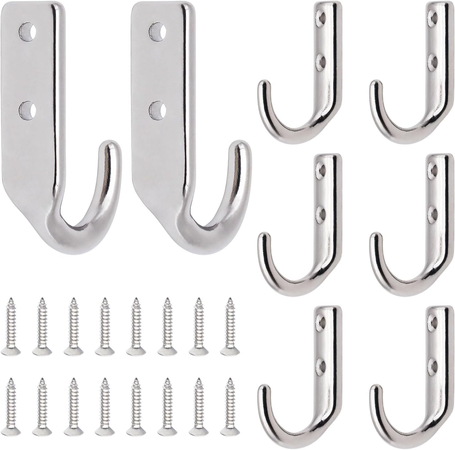 8PCS 316 Stainless Steel Wall Hooks,Marine Grade Heavy Duty J Type Utility Hangers for Coat Key Boat Garage Storage, Wall-Mounted Stainless Steel Hooks with Screws (Choose 5/8 Packs)