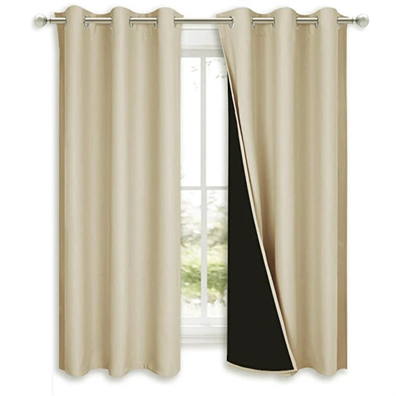 EnxJire Blackout Curtains Blackout Curtains Thermal Insulated for Bedroom with Black Liner Full Room Darkening Noise Reducing Grommet Curtain(Beige-2Panels,132x213cm(52x84inch))