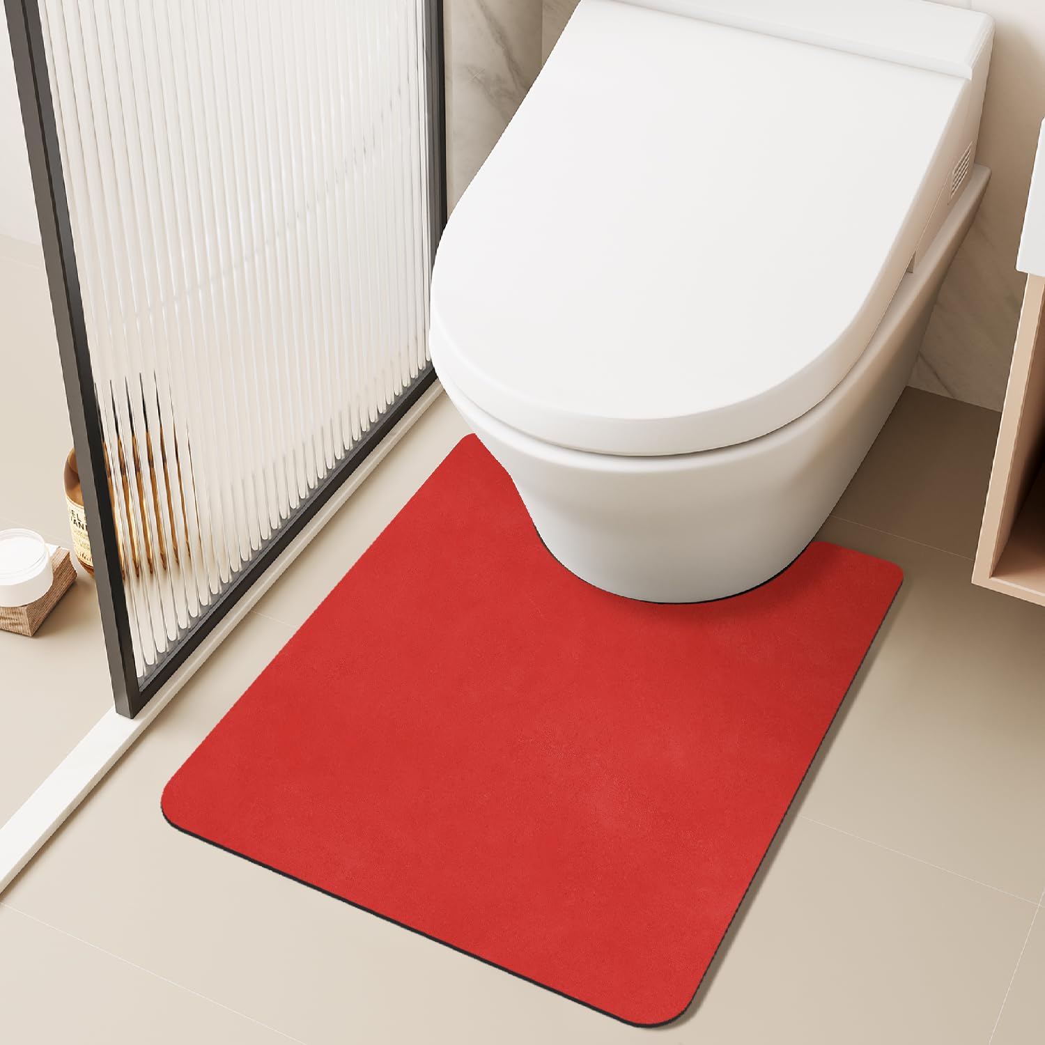 TYUU Toilet Rug, Thin Toilet Rugs U Shaped Washable Non Slip Absorbent Quick Dry Low Pile Toilet Mat, 20"x24" U Shape Red