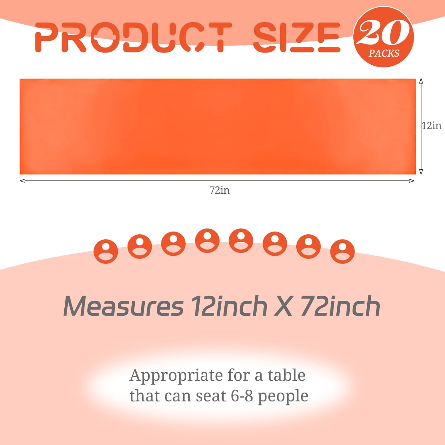 20 Pack Satin Table Runner 12 x 72 Inch Orange Table Runner fit Rectange and Round Table,Long Premium Satin Silk Table Runners for Wedding,Birthday Banquets Engagements Party Decoration