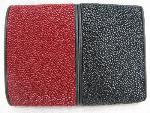 Genuine Row Diamond Stingray Skin Leather Trifold Wallet Black3
