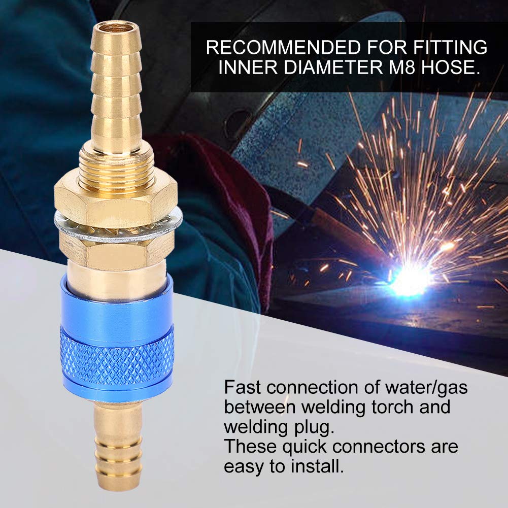 Raccord Rapide Eau/Gaz 8mm Pour Soudage TIG - Pack De 2 - Laiton - Compatible Torches M8