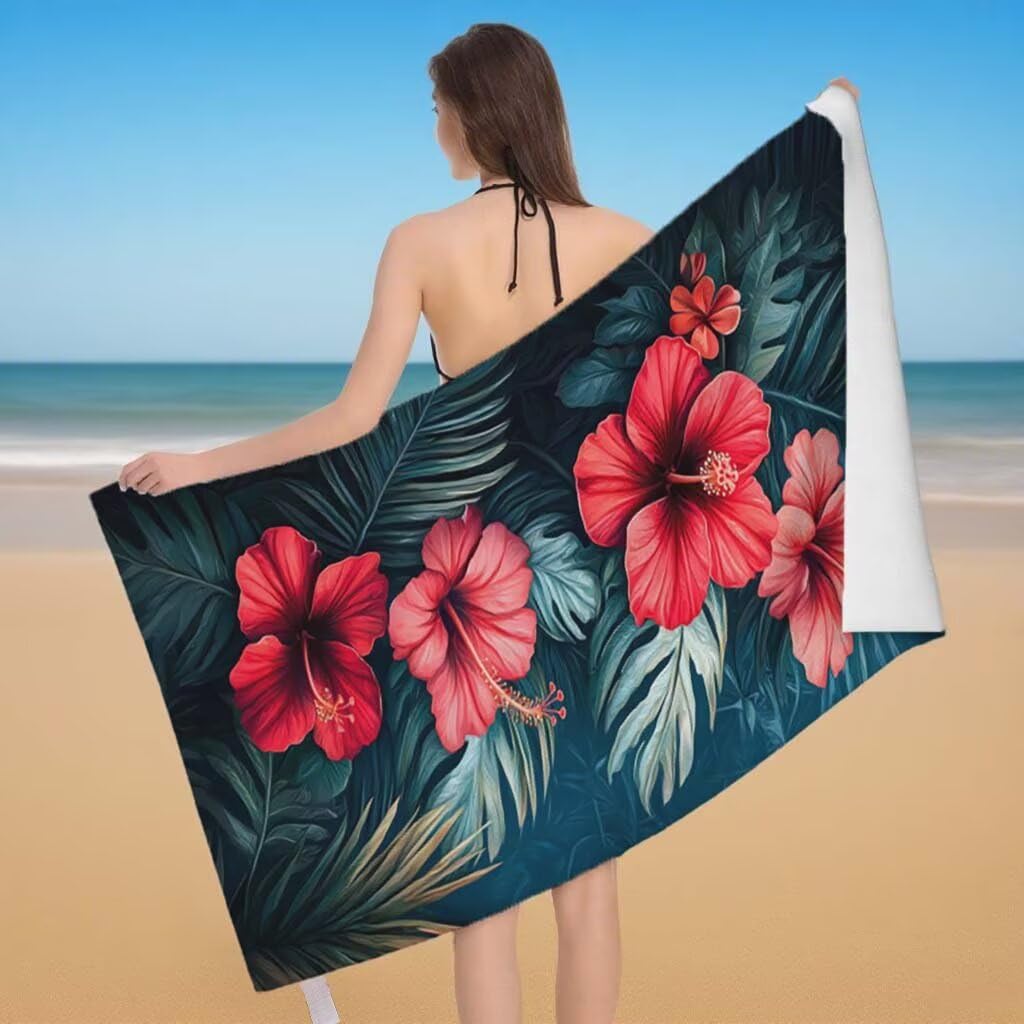 Toalla de Playa Grande 220x100cm/35x70cm, Juego de 2 Toalla Microfibra XXL de Antiarena, Toallas Playa Suave Ligera, Absorbente Secado Rápido, Beach Towel Viaje Yoga, Regalo Mujer Hombre (Flor) J-73