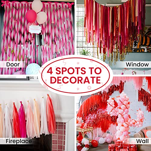 Image of PartyWoo Pink Crepe Paper Streamers 6 Rolls 492 ft Pack of Light and Hot Pink Red White Crepe Paper Rolls for Baby Shower Valentine's Day Wedding Birthday Party Decorations (1.8 Inch x 82 Ft /Rolls)