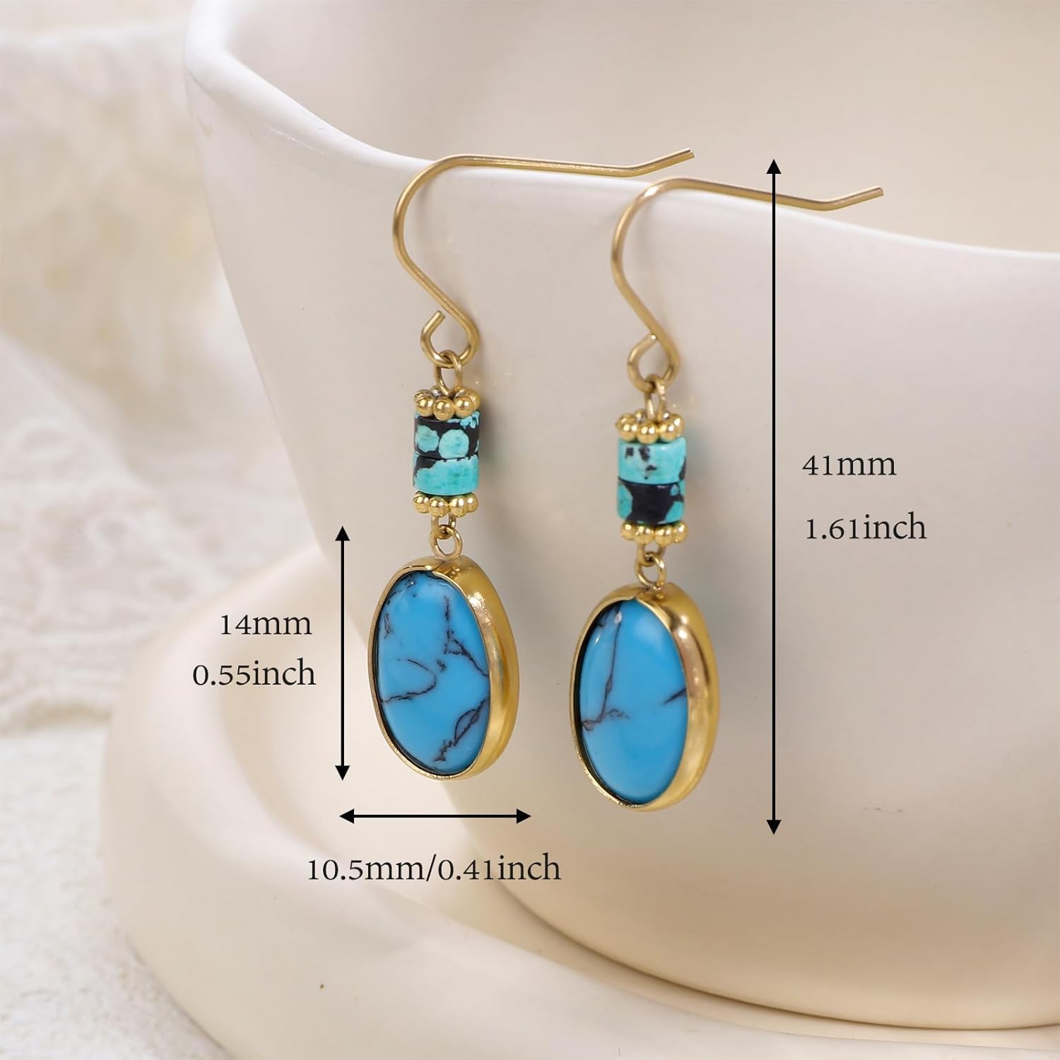 925 Sterling Silver Natural Gemstone Teardrop Fishhoop Drop Earrings 18k Real Gold Plated Turquoise Lever Back Earring Teardrop Jewelry Birthday Valentine's Day Gift for Women - Image 6