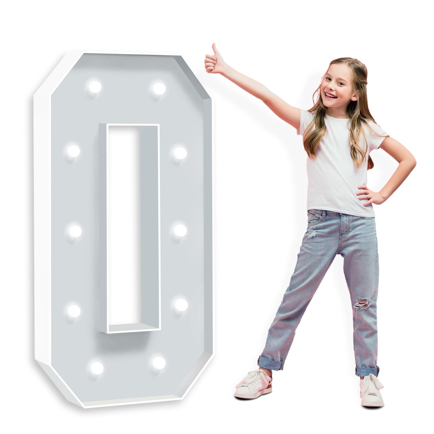 4FT Marquee Light Up Numbers Pre-cut Foam Board Mosaic Balloon for Party Backdrop Displays, Large Happy Birthday Light Up Sign Cardboard Number 0 for Parties Decorations Assembly Required