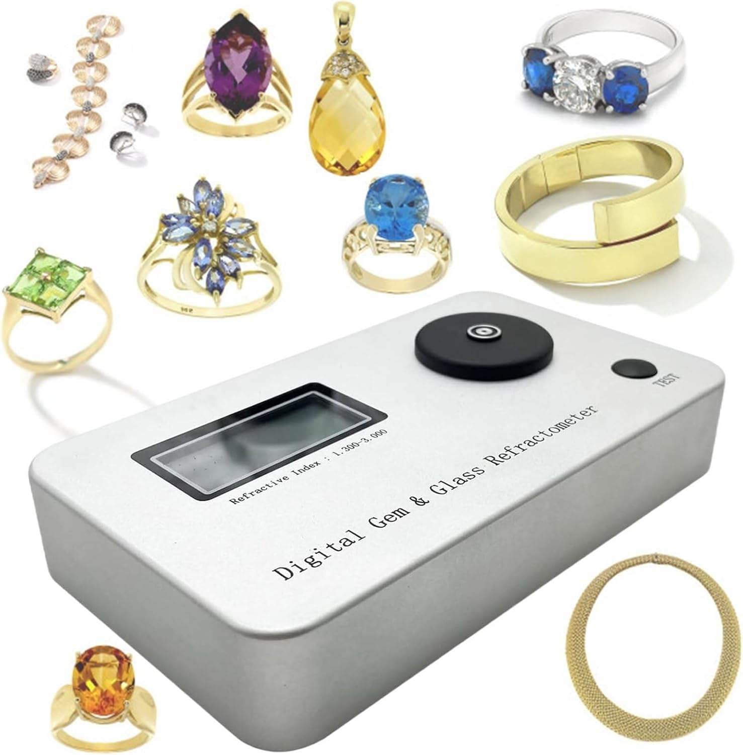 Professional Accurate Gemstone Refractometer, Jewelry Tester Identification Tools, Refractive Index 1.300-3.000, with LCD Screens, for Jewelry, Gold ＆ Silver and Diamond