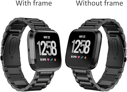 Miniatura 5 de Maxjoy Compatible con Fitbit Versa Bands, Versa 2 banda de metal grande de acero inoxidable pulsera con funda protectora para hombres y mujeres,