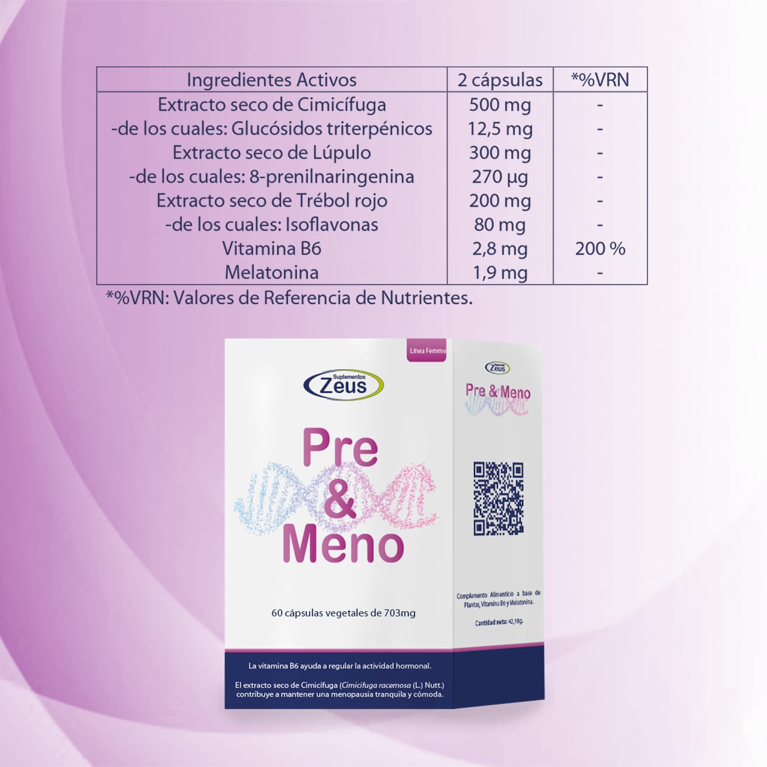 PRE & MENO | Ayuda a regular la actividad hormonal y a mantener una menopausia tranquila y cómoda | Complemento Alimenticio a base de Plantas, Vitamina B6 | 60 Cápsulas Vegetales