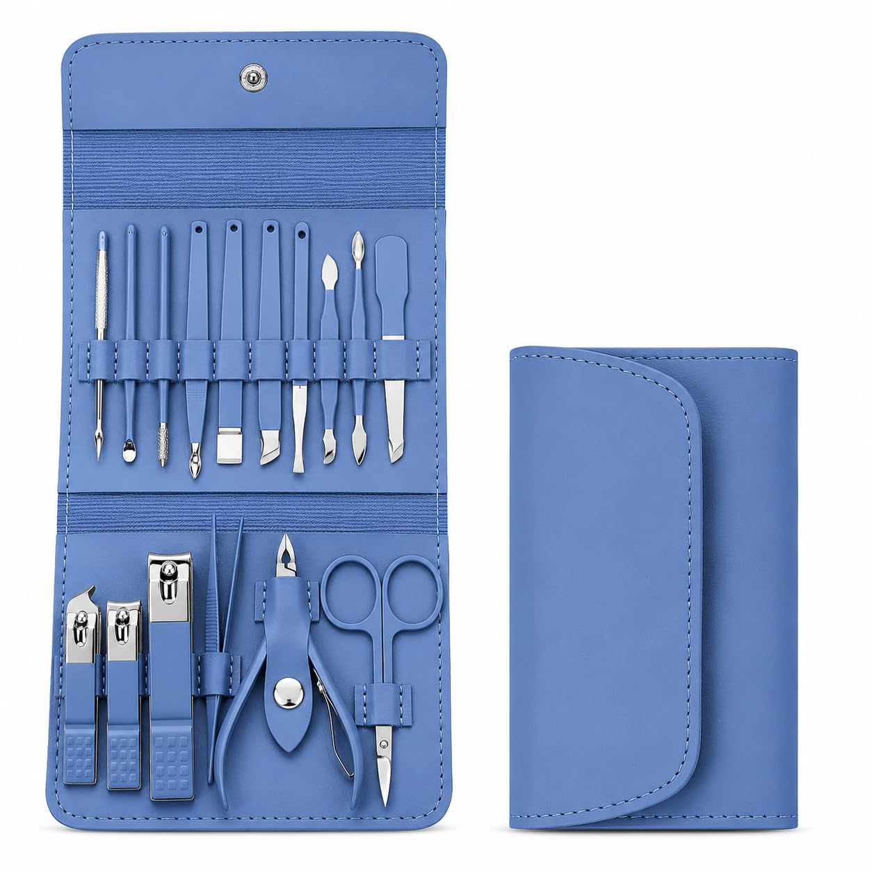 16-Piece Professional Manicure & Pedicure Kit, Stainless Steel Nail Clipper Set, Nail Care Grooming Tools for Hands, Feet & Facial Care, Blue-picture-48