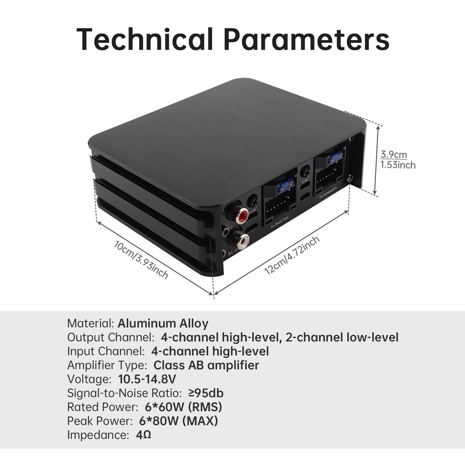 Amplificatore a 4 canali full-range, 4 canali 80W x 4 Classe A/B Modifica audio amplificatore di potenza processore audio digitale per lettore auto Android