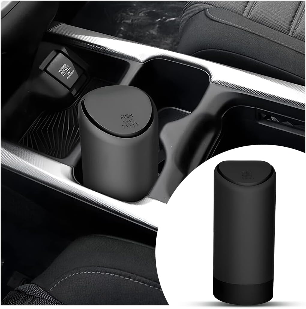 BELOMI Car Trash Can, Mini Silicone Auto Garbage Container with Lid, Waterproof Leakproof Portable Trash Dustbin, Vehicle Rubbish Bins for Automotive, Home, Office, Kitchen, Bedroom (Black)