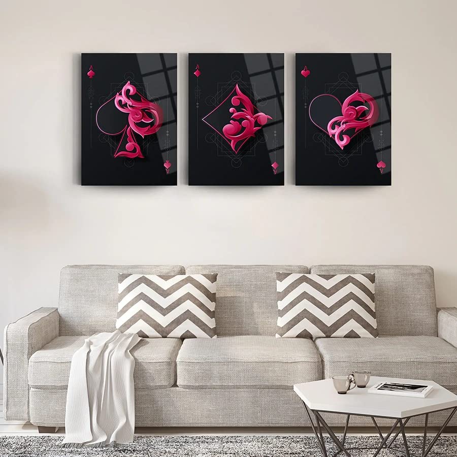 Purple Playing Cards Set Of 3 Wall Decor Glass Wall Art Frameless Free Floating Tempered Glass Panel Living