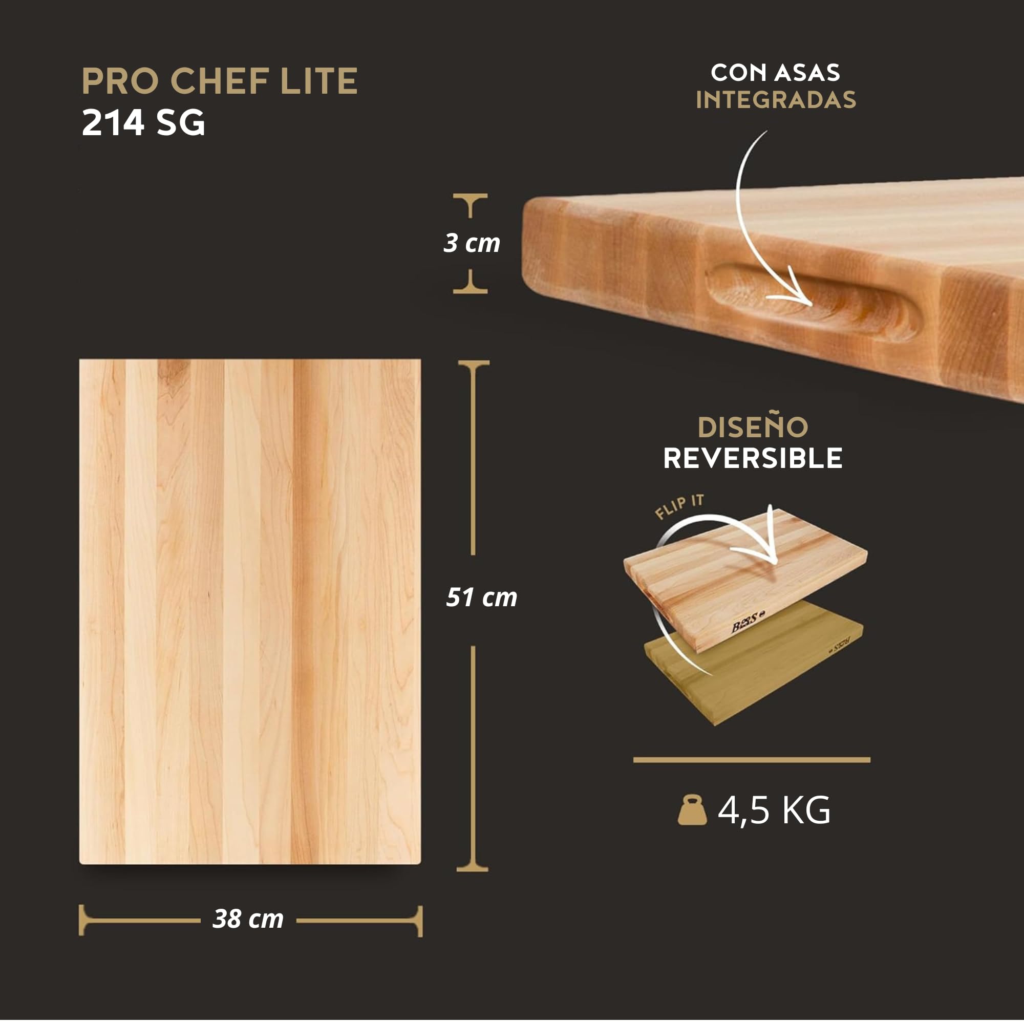 Boos Block Tabla Cortar Cocina Profesional - Reversible - 51 x 38 x 3 cm | Madera dura de arce duro de América del Norte - Tabla Madera Cocina Grande