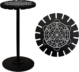 AHANDMAKER Pendulum Holder Wooden Pendulum Display Rack Witch Stuff Black Crystal Display Shelf for Pendulum Crystal Display Witchcraft Gift Organizer 18 Pendulum Necklaces, Astrolabe Pattern