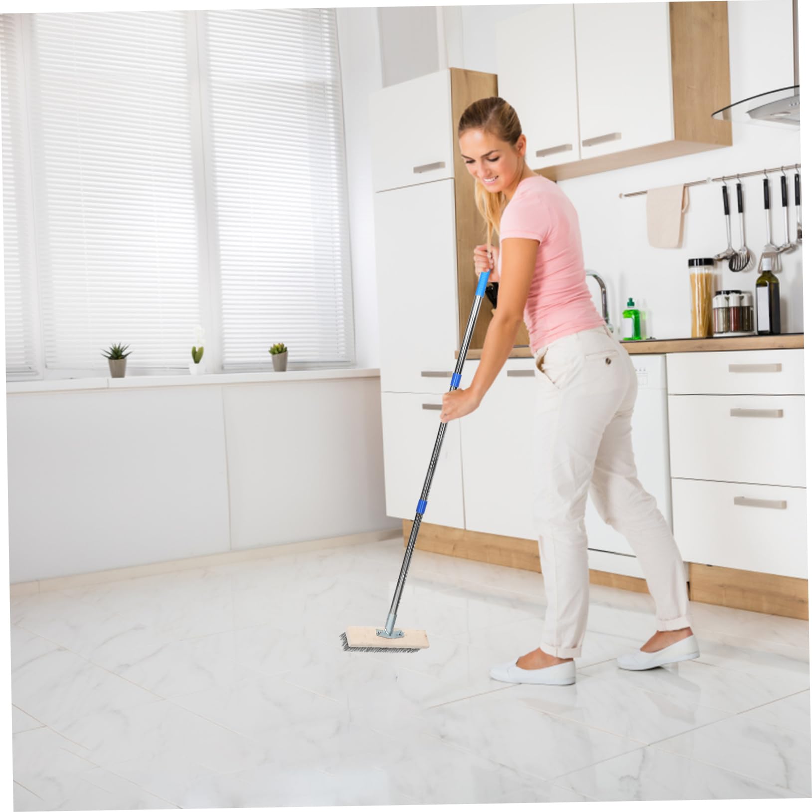 Beaupretty Cepillo De Limpieza para Exteriores con Mango Fregadora De Suelos Resistente Herramienta De Limpieza De Terrazas De Hormigón y Suelos De Cepillo De Alambre para Fregar