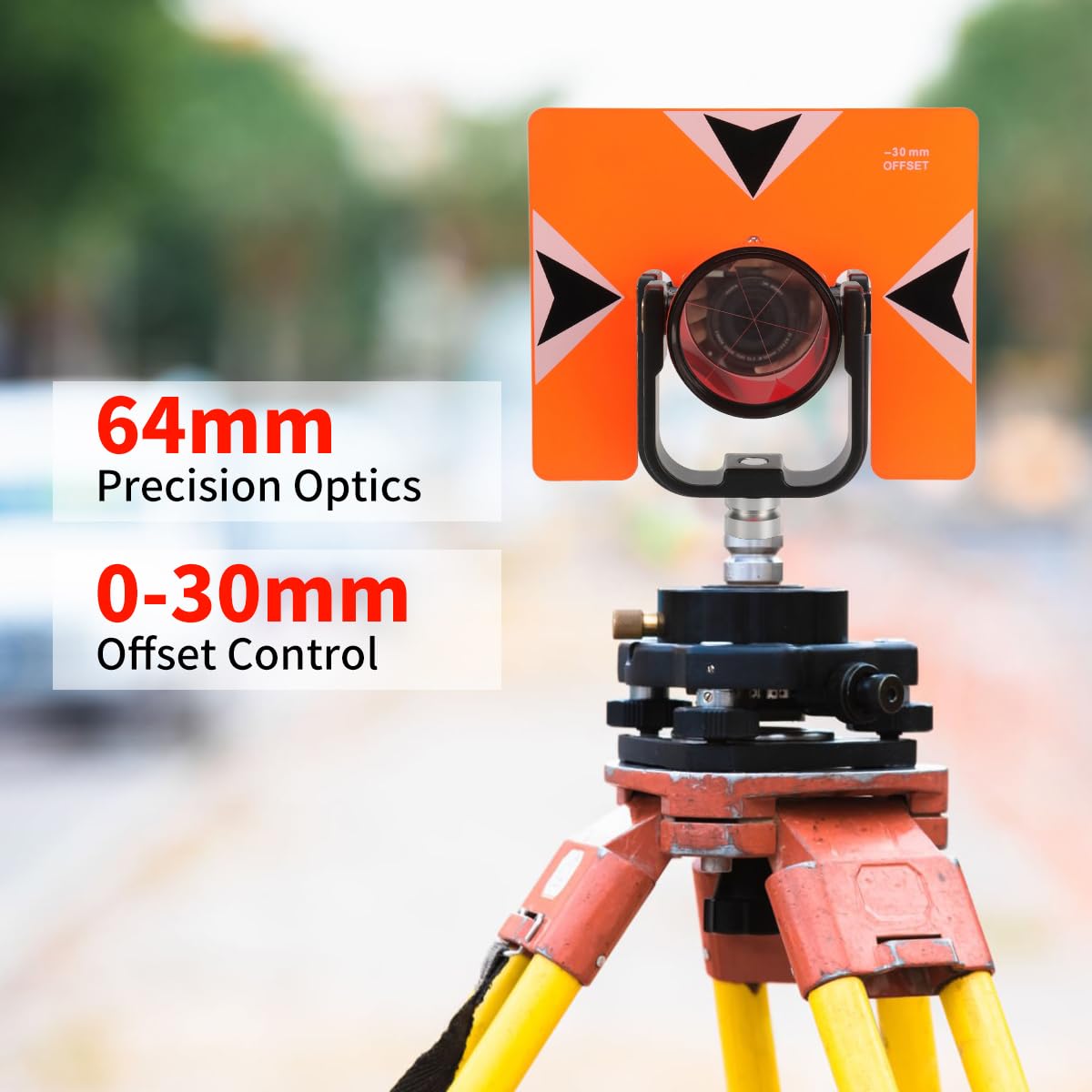 Prisme d'inclinaison simple entièrement métallique pour stations totales | Prisme d'arpentage en métal avec décalage de 0/-30 mm et filetage 5/8"-11 | Kit de prisme d'arpentage professionnel avec étui