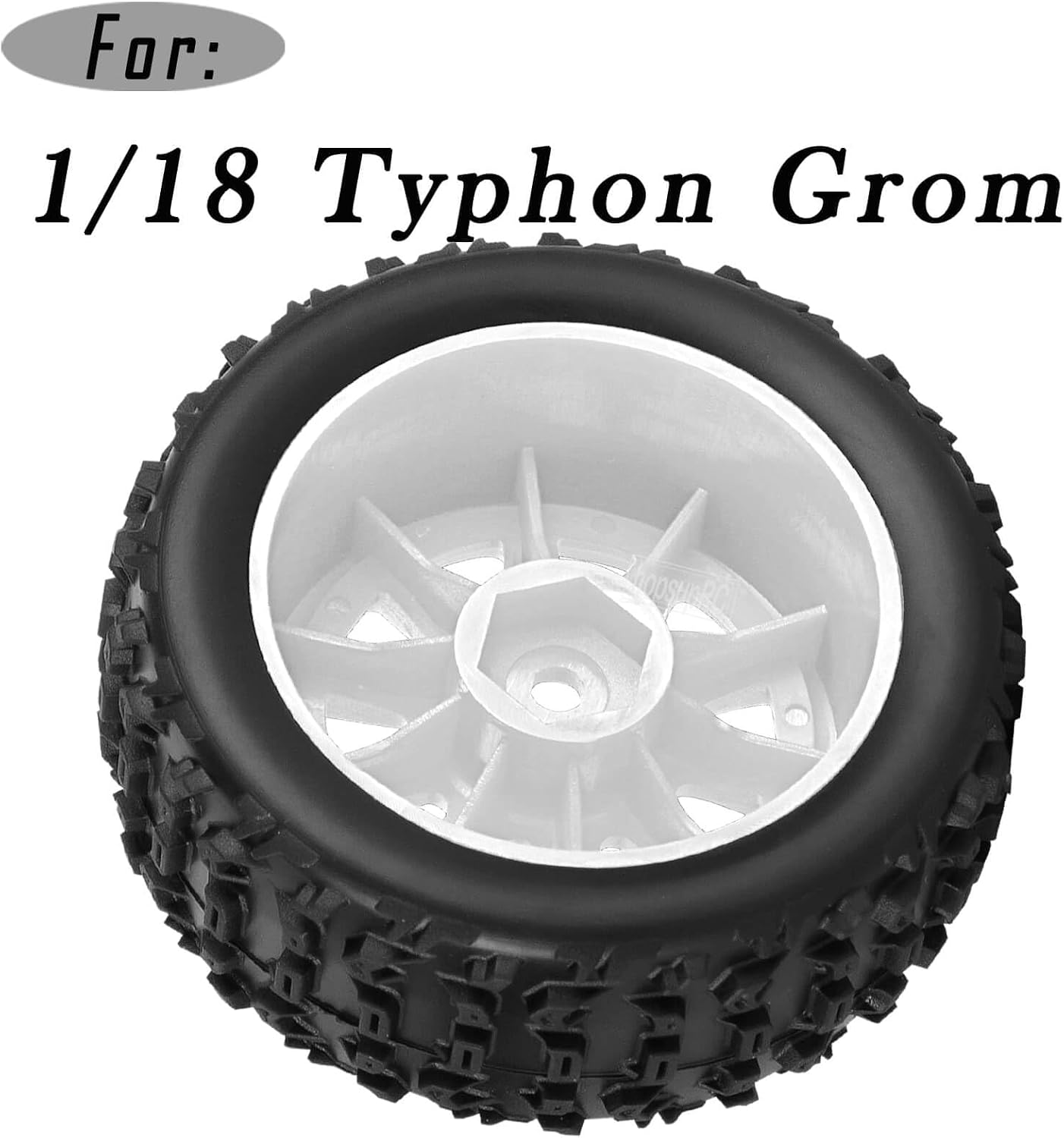 RC Wheels Tires Pre-Glued for 1/18 Typhon Grom RC Crawler Car,Rubber Tires Plastic Rim Pre-Glued Buggy Wheels,Highway Tires,4PCS White