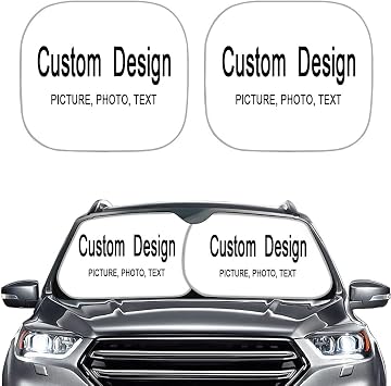 2-Piece Customized Design Car Front Windshield Sun Shade,Folding Auto Sunshade, Universal Fit Car Truck SUV, Printed Sun Visor Protector, Keeps Your Vehicle Cool